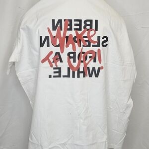 White Graphic T-Shirt with Red and Black Print